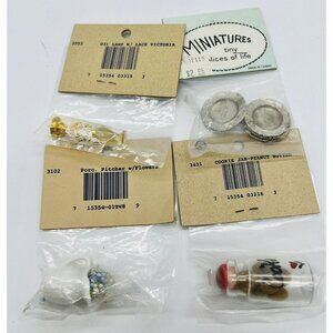 Vintage Artisan Miniature Dollhouse Accessory Lot 1:12 Cookie Jar Oil Lamp Plate